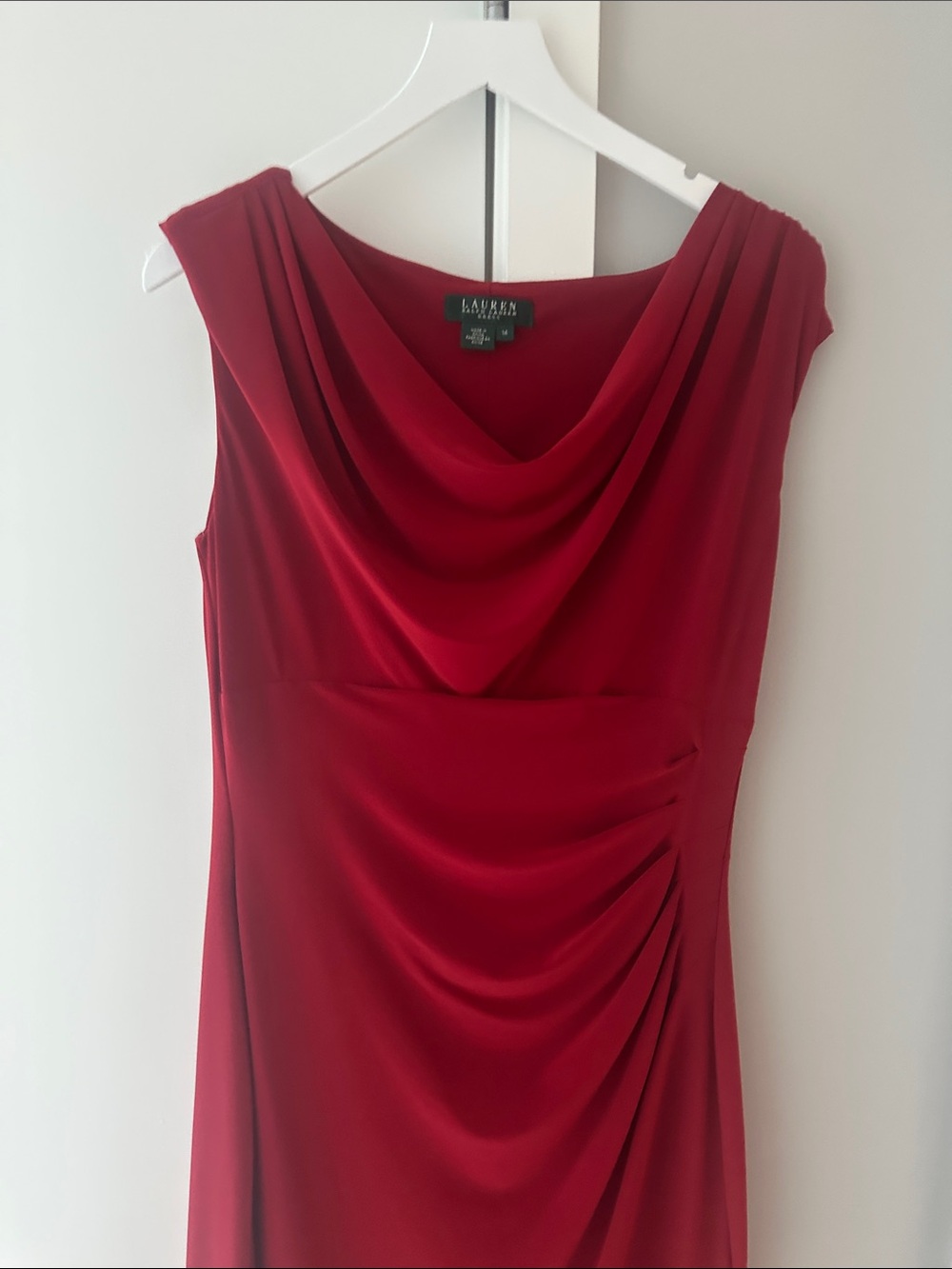 Lauren Ralph Lauren Red Draped Cowl-Neck Midi Dress